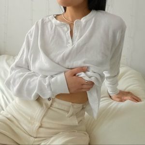 White Waffle Henley Top Brandy